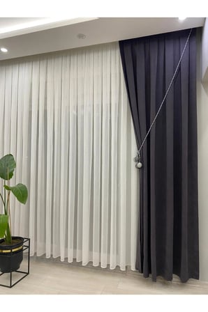 Lacivert Rengi Kadifemsi Ada Fon Perde – 1/2,5 Orta Pileli (V-24)