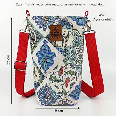 Woodycord 2 Litrelik Çini Desenli Matara Termos Kılıfı - Kırmızı Askılı 