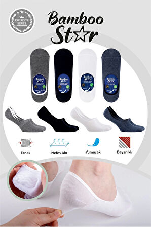 Erkek Babet Asorti Çorap Dikişsiz Görünmez Kaydırmaz Topuk Silikonlu Premium 4'lü Paket