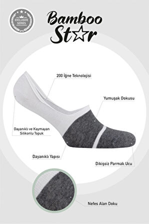 Erkek Babet Asorti Şerit Desenli Çorap Dikişsiz Görünmez Kaydırmaz Topuk Silikonlu Premium4'lü Paket