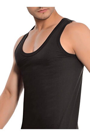 Erkek Atlet Siyah %100 Pamuklu Penye Siyah Atlet 3 Lü Premium Paket