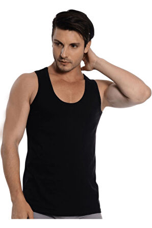 Erkek Atlet Siyah %100 Pamuklu Penye Siyah Atlet 3 Lü Premium Paket