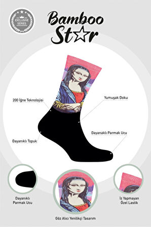 Makyajlı Mona Lisa Çorap Pop-Art - Dijital Baskılı Çorap  Uzun Soket Premium Çorap  - Unisex