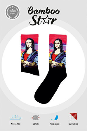 Makyajlı Mona Lisa Çorap Pop-Art - Dijital Baskılı Çorap  Uzun Soket Premium Çorap  - Unisex