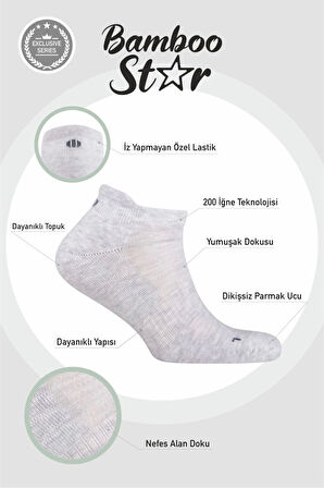 Erkek Havlu Kışlık Patik Çorap, Spor, Antibakteriyel , Esnek, Dikişsiz Açık Gri 6lı Premium Çorap