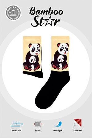 Panda Ve Yavrusu Çorap dijital Baskılı Soket Çorap - Unisex