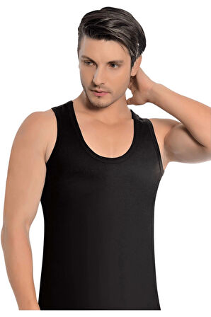 Erkek Atlet Siyah %100 Pamuklu Penye Siyah Atlet 3 Lü Premium Paket