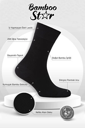 Bambu Erkek Soket Uzun Düz Dikişsiz Asorti Çorap 6'lı Premium Kutulu (2 SİYAH - 2 FÜME - 2 LACİVERT)