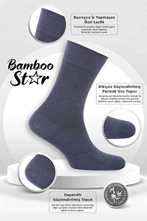 Bambu Erkek Soket Uzun Düz Dikişsiz Asorti Çorap 6'lı Premium Kutulu (2 SİYAH - 2 FÜME - 2 LACİVERT)