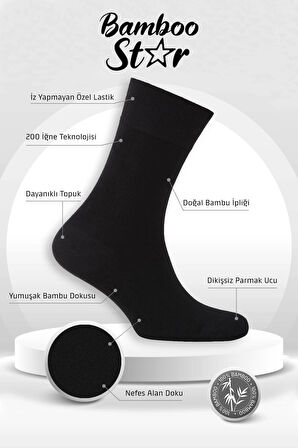 Bambu Erkek Soket Uzun Düz Asorti Çorap Dikişsiz 6'lı Premium Kutulu (3 SİYAH - 3 LACİVERT)