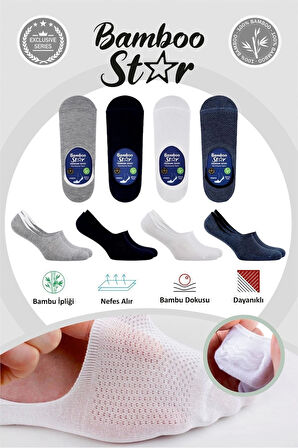 Bambu Erkek Çorap Dikişsiz Görünmez Terletmez Fileli Kaydırmaz Topuk Silikonlu Premium 4lü Paket