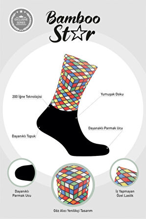 Rubik Küp - Zeka Kübü Illüstrasyon Çorap Dijital Baskılı Soket Çorap - Unisex