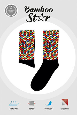 Rubik Küp - Zeka Kübü Illüstrasyon Çorap Dijital Baskılı Soket Çorap - Unisex