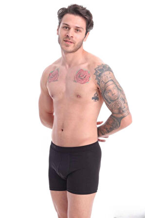 Erkek Boxer Siyah 3'lü Premium Paket Rahat Likralı Pamuklu Boxer