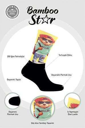 Gitarist Cool Ayı Çorap Dijital Baskılı Unisex Dijital Baskılı Çorap