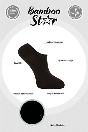 Bambu Erkek Sneaker Siyah Çorap Dikişsiz Görünmez Bilekte Görünmez Spor Çorap Premium 6'lı Paket
