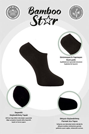 Bambu Erkek Sneaker Siyah Çorap Dikişsiz Görünmez Bilekte Görünmez Spor Çorap Premium 6'lı Paket