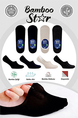 Bambu Erkek Çorap Dikişsiz Görünmez Terletmez Fileli Kaydırmaz Topuk Silikonlu Premium 4lü Paket