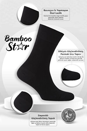 Bambu Erkek Soket Uzun Düz Siyah Dikişsiz 3'Lü Premium Kutulu Çorap