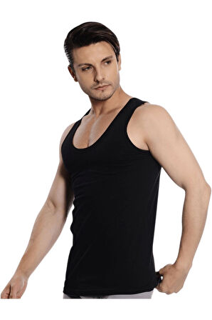 Erkek Atlet Siyah %100 Pamuklu Penye Siyah Atlet 3 Lü Premium Paket