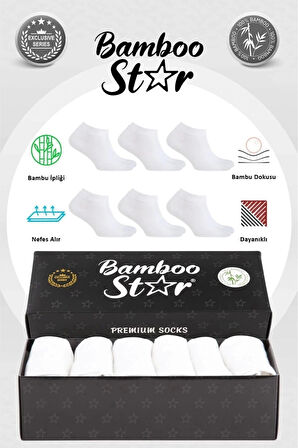 Bambu Erkek Patik Düz Beyaz Çorap Dikişsiz Premium Kutulu 6'lı