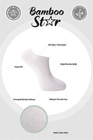 Bambu Erkek Sneaker 3 Siyah- 3 Beyaz Çorap Dikişsiz Bilekte Görünmez Spor Çorap Premium 6'lı Paket