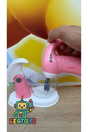 Sesli Işıklı Pilli 360 Derece Dönen Oyuncak Mikser El Mikseri Çırpma Kaseli Pilli Mutfak Oyuncak Set