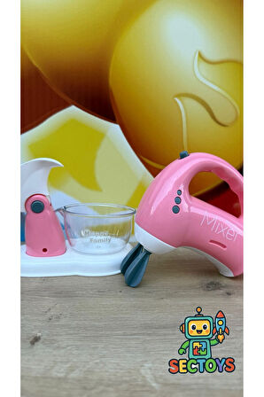 Sesli Işıklı Pilli 360 Derece Dönen Oyuncak Mikser El Mikseri Çırpma Kaseli Pilli Mutfak Oyuncak Set