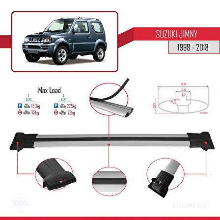 Suzuki Jimny 3 1998-2018 Arası ile Uyumlu FLY Model Ara Atkı Tavan Barı Gri 2 Adet