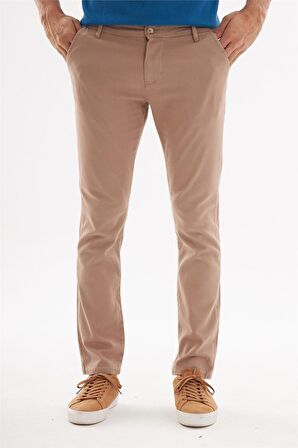 Erkek Slim Fit Yan Cep Chino Pantolon  Camel