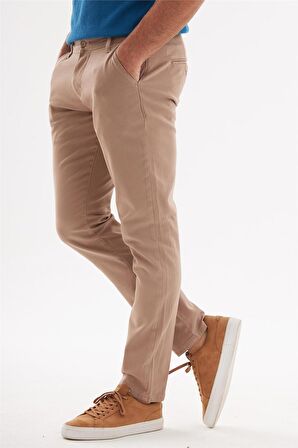 Erkek Slim Fit Yan Cep Chino Pantolon  Camel