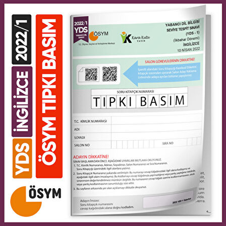 YDS 2022/1 ÖSYM Tıpkı Basım Çıkmış Soru Türkiye Geneli  Deneme Kitapçığı