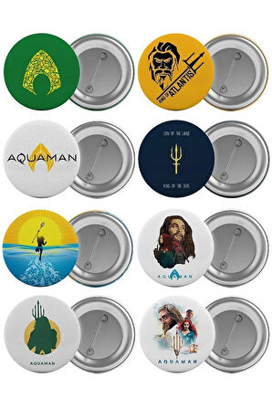 Aquaman Çanta Rozeti Seti 8 Adet En Büyük Boy 5.8cm İğneli Broş