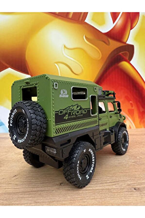 Sürtmeli Sesli Işıklı Müzikli Lüks Off Road Araba Karavan Kapıları Açılır 18CM Off Road Araba Arazi