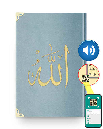 Hafız Boy Kadife Kur'an-ı Kerim (Mavi, Nakışlı, Yaldızlı, Mühürlü)