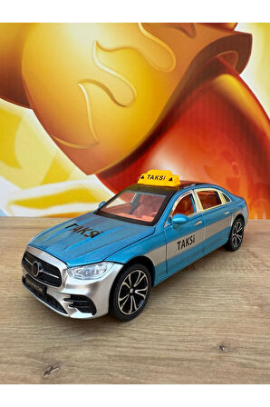 Mercedes Benz C200 Mercedes Diecast Oyuncak Taksi Araba Lüx Taksi Mavi Kapı Bagaj Kaput Açılır