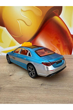 Mercedes Benz C200 Mercedes Diecast Oyuncak Taksi Araba Lüx Taksi Mavi Kapı Bagaj Kaput Açılır