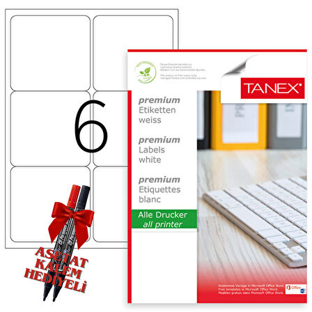 Tanex Tw-2006 99x93 mm Laser Etiket 100 Tabaka 2'li Asetat Kalem Hediyeli