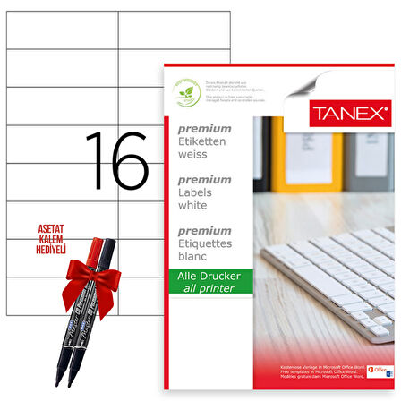 Tanex Tw-2105 105x37 mm Laser Etiket 100 Tabaka 2'li Asetat Kalem Hediyeli