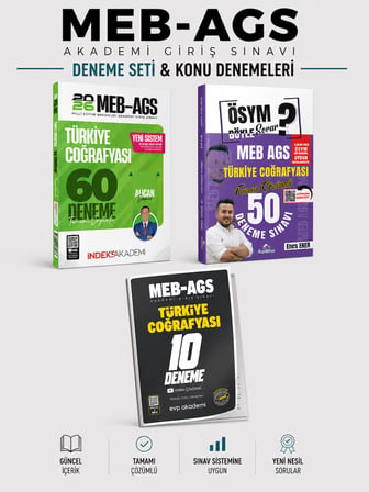 Dizgi Kitap + İndeks + EVP Akademi 2026 MEB AGS Türkiye Coğrafyası 120 Deneme Seti