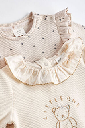 Next Baby % 100 Pamuklu Krem Ayıcık Desenli Uzun Kollu Alt Üst Takım