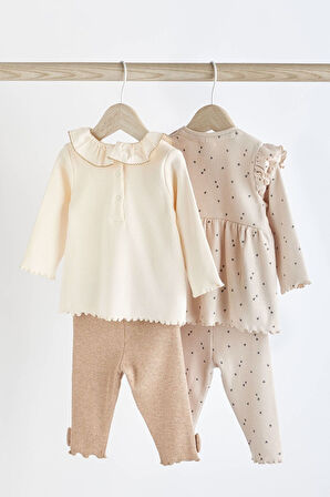 Next Baby % 100 Pamuklu Krem Ayıcık Desenli Uzun Kollu Alt Üst Takım