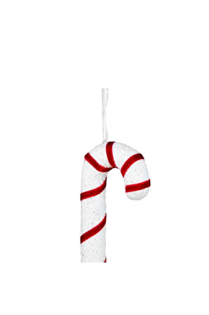 Yılbaşı Süsü Simli Baston Kırmızı Beyaz 15 cm