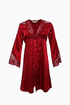 Kadın Bordo Saten Kimono Takım Q.6N4K5RK5.T.K.S