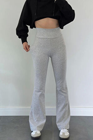 Kadın Gri Yüksek Bel İspanyol Paça Tayt