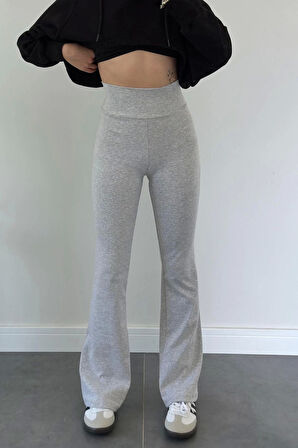 Kadın Gri Yüksek Bel İspanyol Paça Tayt
