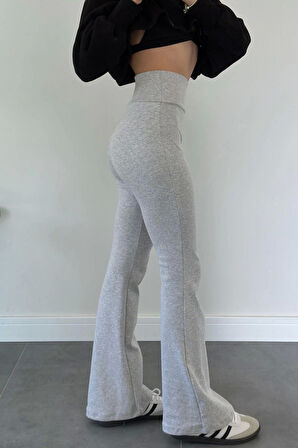 Kadın Gri Yüksek Bel İspanyol Paça Tayt