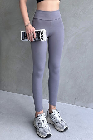 Kadın Gri Yüksek Bel Toparlayıcı Tayt Yüksek Kalite Spor Ve Günlük Kullanım