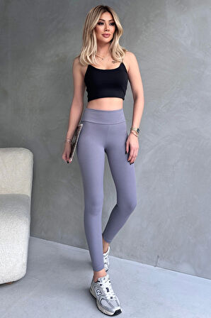 Kadın Gri Yüksek Bel Toparlayıcı Tayt Yüksek Kalite Spor Ve Günlük Kullanım