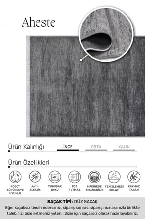 Aheste Antrasit Yumuşak Dokulu Halı | Yıkanabilir Kaymaz Tabanlı Modern Kilim Robot Süpürge Uyumlu